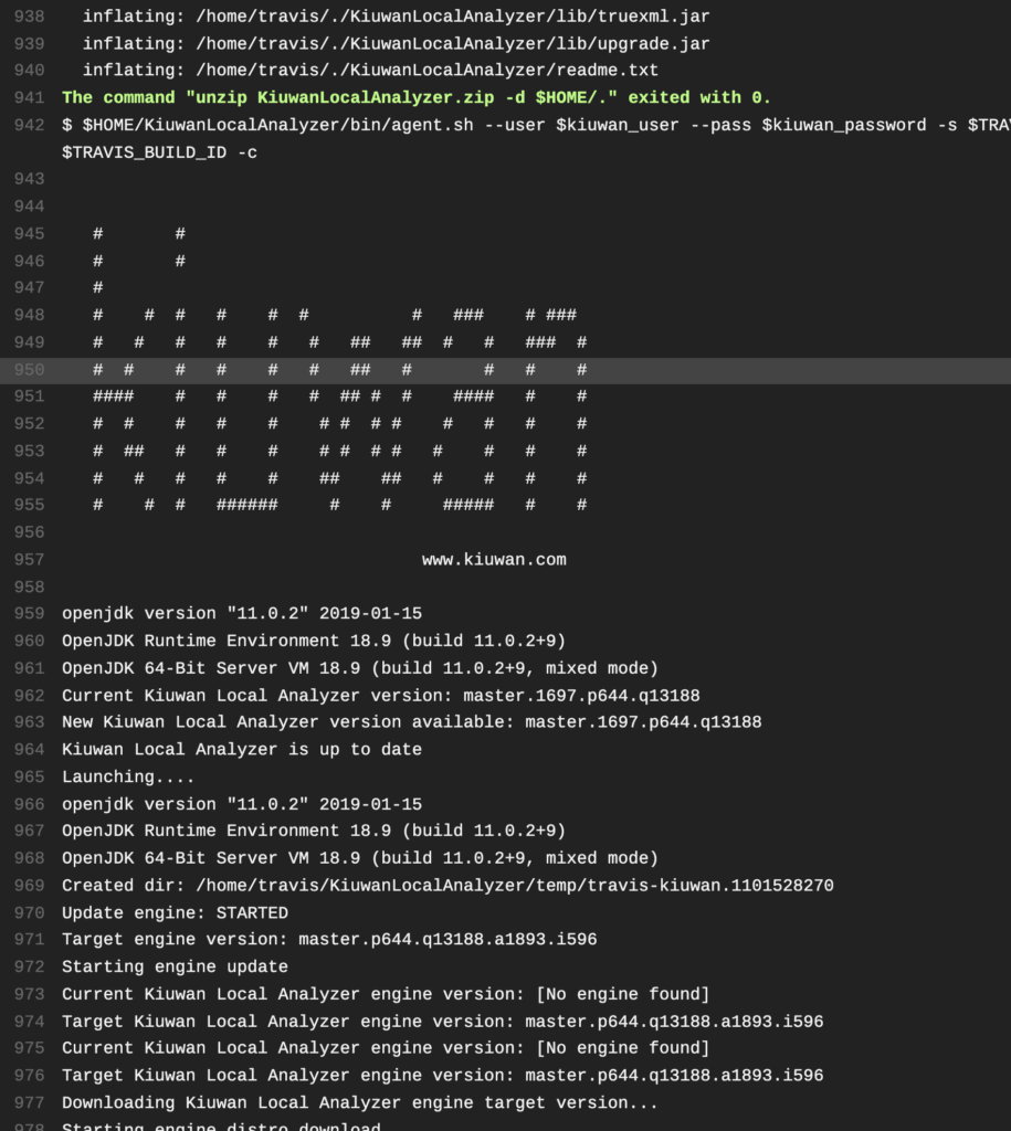 144639897-a955fdd7-0f64-49ae-a986-b3e608d67d24 Travis CI | Kiuwan Integration